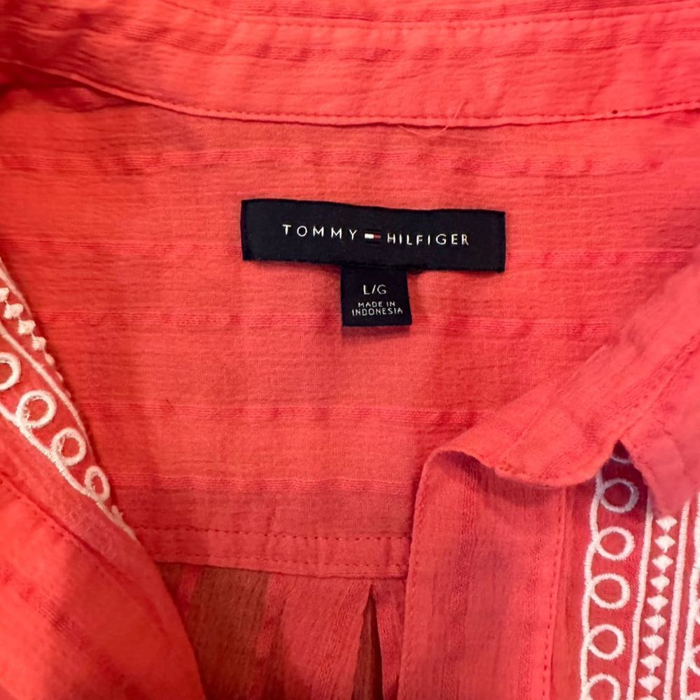 Tommy Hilfiger Women's Red Embroidered V-Neck Tunic Top Size L Long Sleeve - Picture 11 of 13
